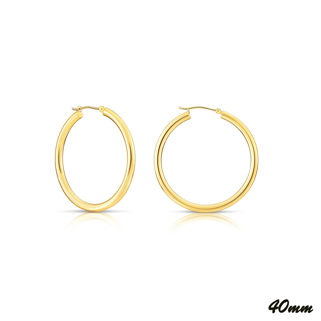 14K Yellow Gold Polished Hoops - 3MM Tube