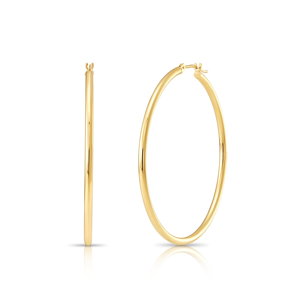 14K Yellow Gold Classic Polished Hoop Earrings - 2MM MADE IN USA