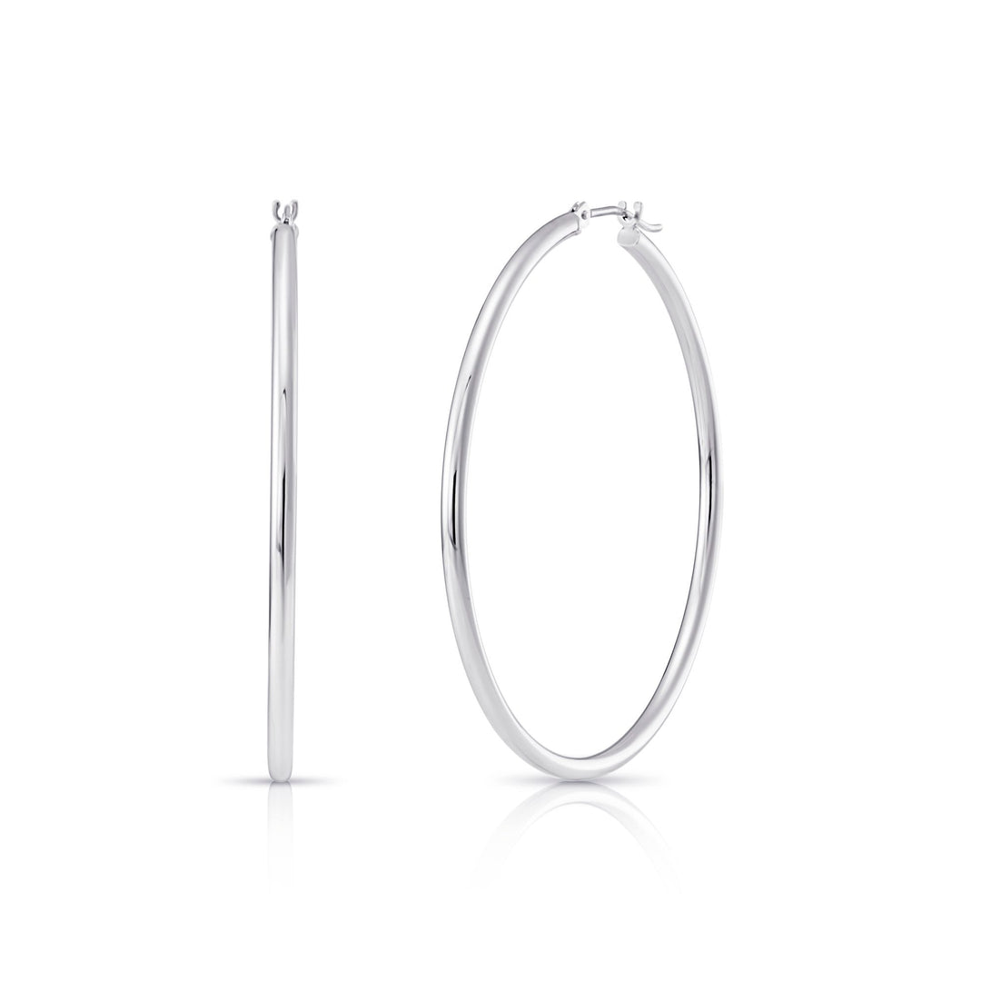 14k White Gold Classic Polished Hoop Earrings - 2MM