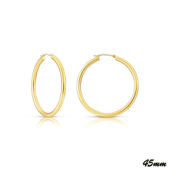 14K Yellow Gold Polished Hoops - 3MM Tube