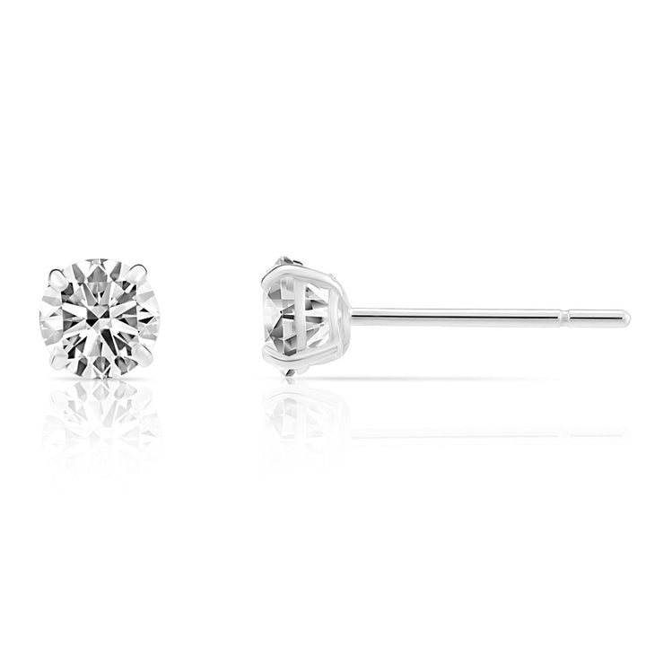 10k White Gold Solitaire Round Cubic Zirconia Stud Earrings Pushbacks