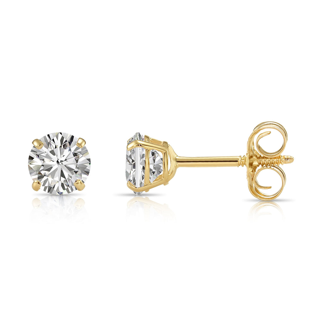 14k Yellow Gold Solitaire Cubic Zirconia Stud Earrings with Push-on / Screw-off