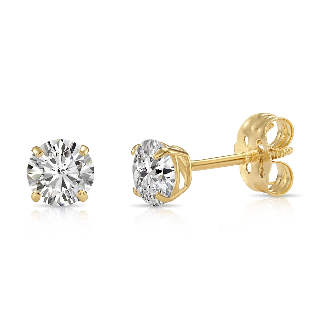 14k Yellow Gold Solitaire Cubic Zirconia Stud Earrings with Push-on / Screw-off