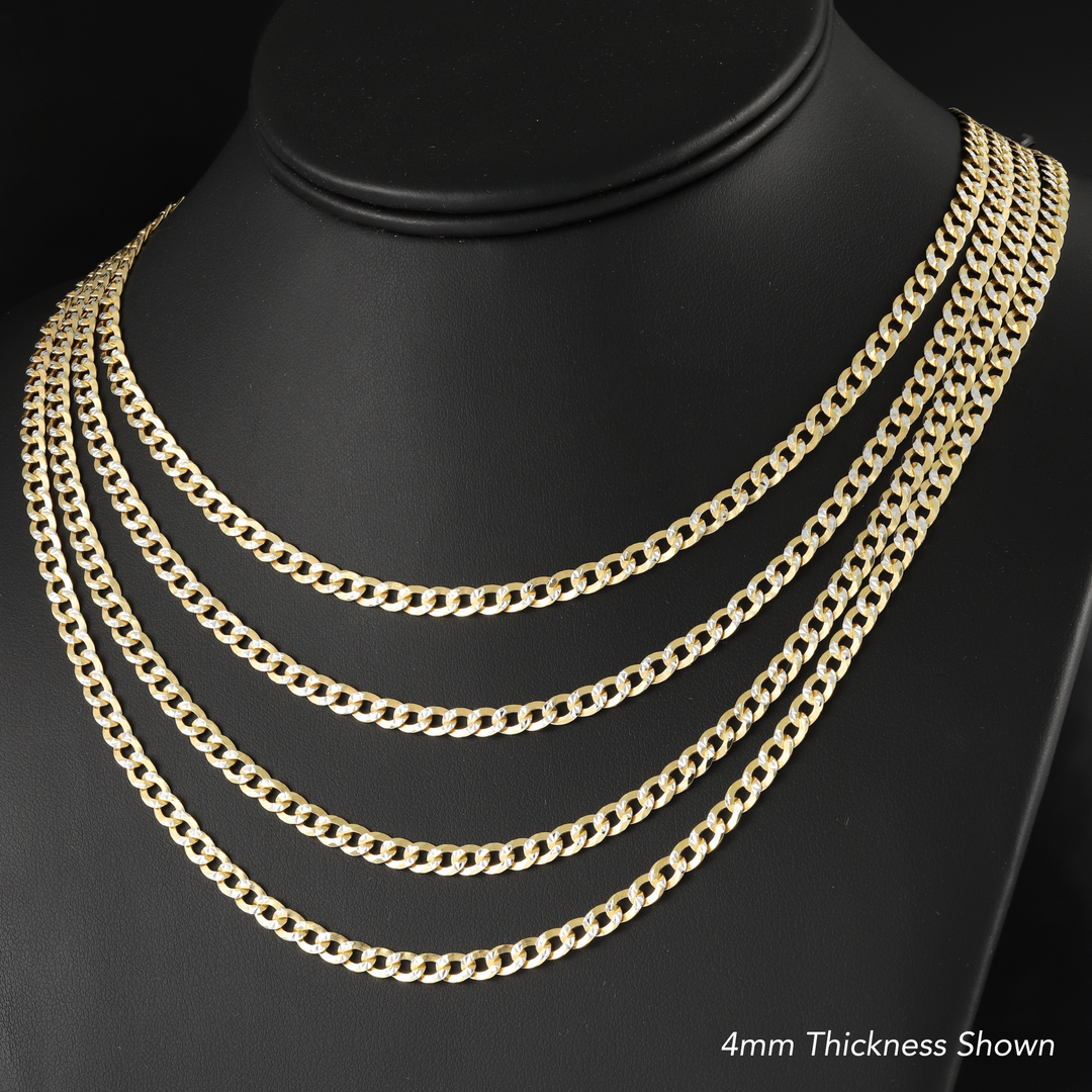 925 Sterling Silver Two Tone Diamond-Cut Curb Chain & Bracelet