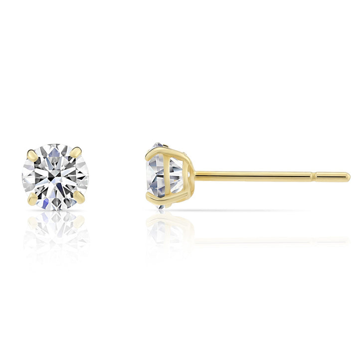 10K Yellow Gold Solitaire Round Cubic Zirconia Stud Earrings Pushbacks