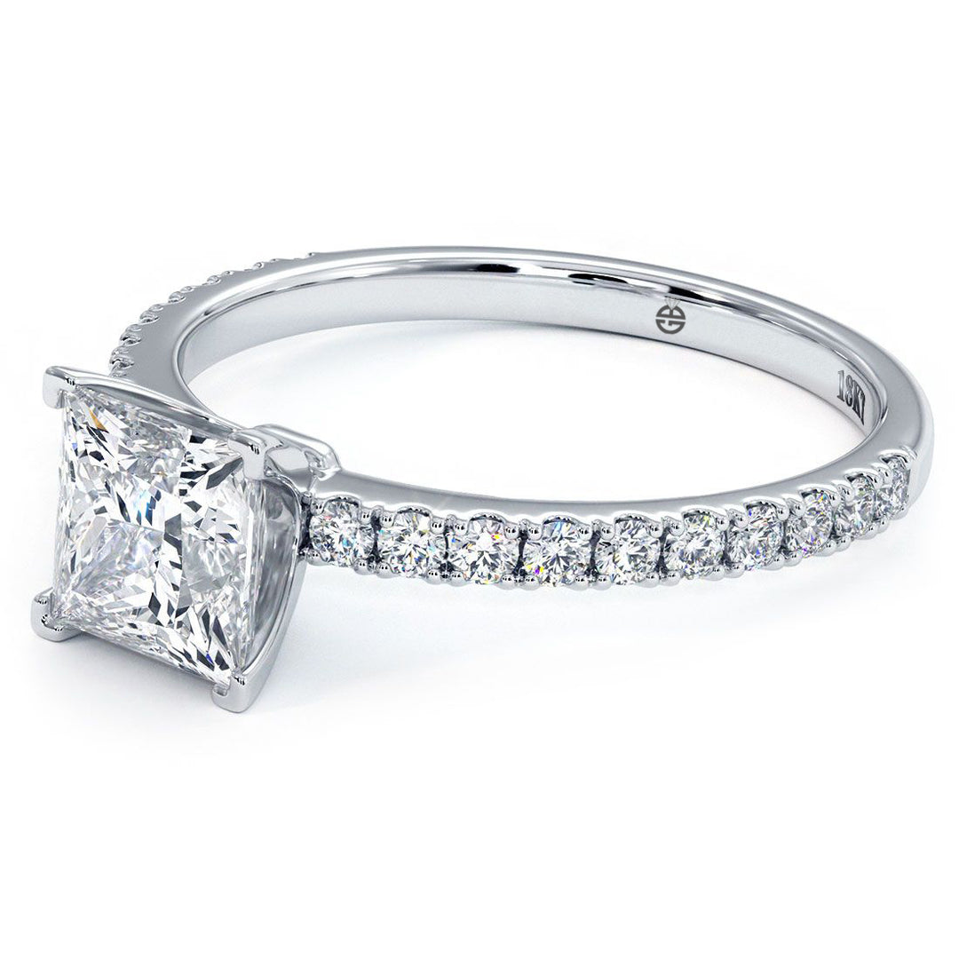 Princess Cut Petite Micro Prong Set Diamond Engagement Ring Setting (0.30ctw) in 18k White Gold