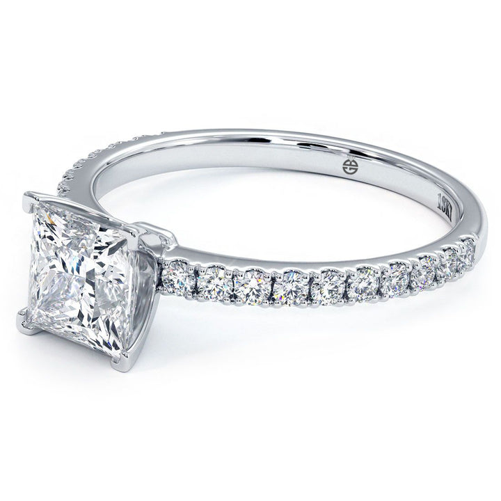 Princess Cut Petite Micro Prong Set Diamond Engagement Ring Setting (0.30ctw) in 18k White Gold