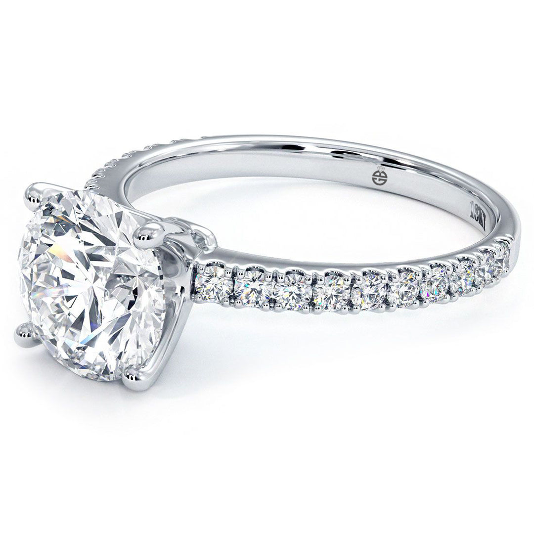 Round Brilliant Petite Micro Prong Set Diamond Engagement Ring Setting (0.42ctw) in 18k White Gold