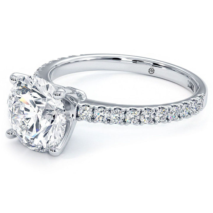 Round Brilliant Petite Micro Prong Set Diamond Engagement Ring Setting (0.42ctw) in 18k White Gold