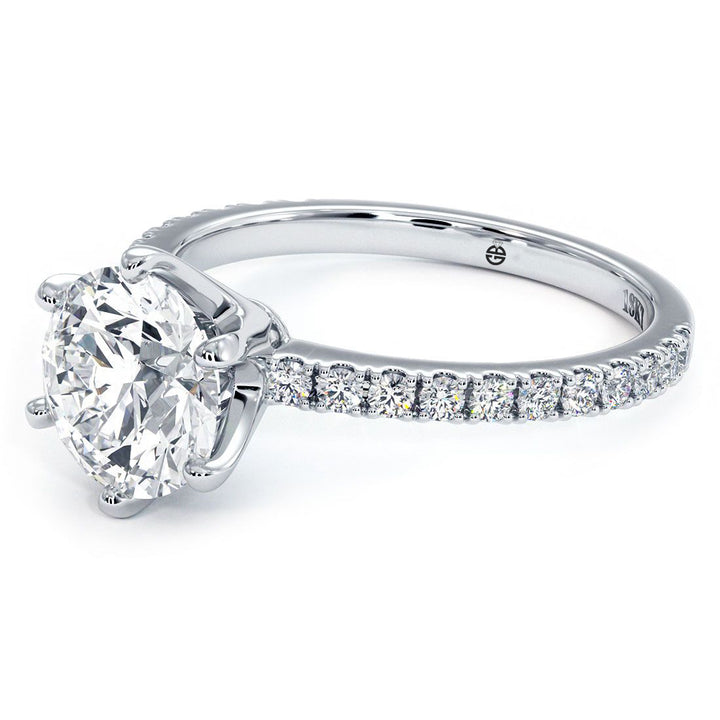 6 Prong Head, Micropave Diamond Shank, Engagement Ring Setting (0.41ctw) in 18k White Gold
