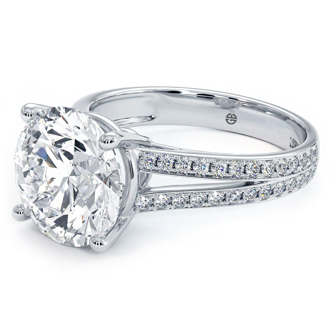 Round Basket Head, Micropave Diamond Split Shank, Engagement Ring Setting (0.45ctw) in 18k White Gold