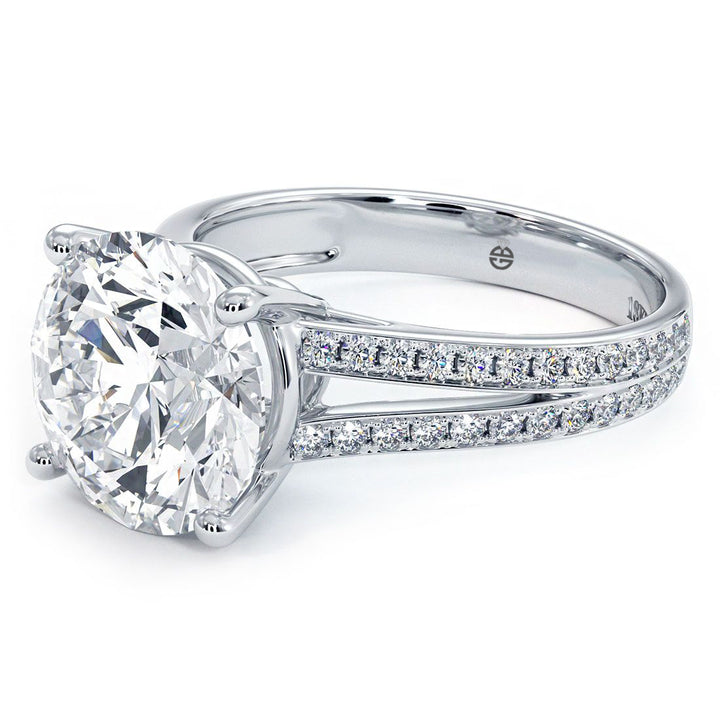 Round Basket Head, Micropave Diamond Split Shank, Engagement Ring Setting (0.45ctw) in 18k White Gold
