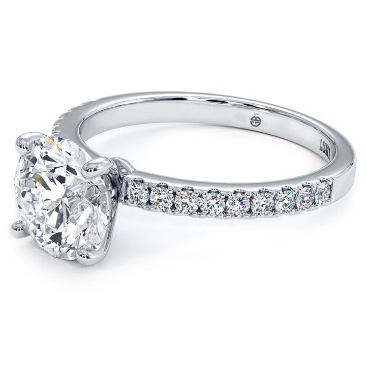 4 Prong Head, Petite Micropave Diamond Shank, Engagement Ring Setting (0.30ctw) in 18k White Gold