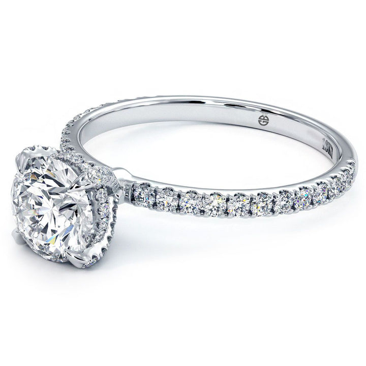 Round Hidden Halo Basket Head Brilliant Petite Micropavé Eagle Prongs Diamond Engagement Ring Setting (0.36ctw) in 18k White Gold