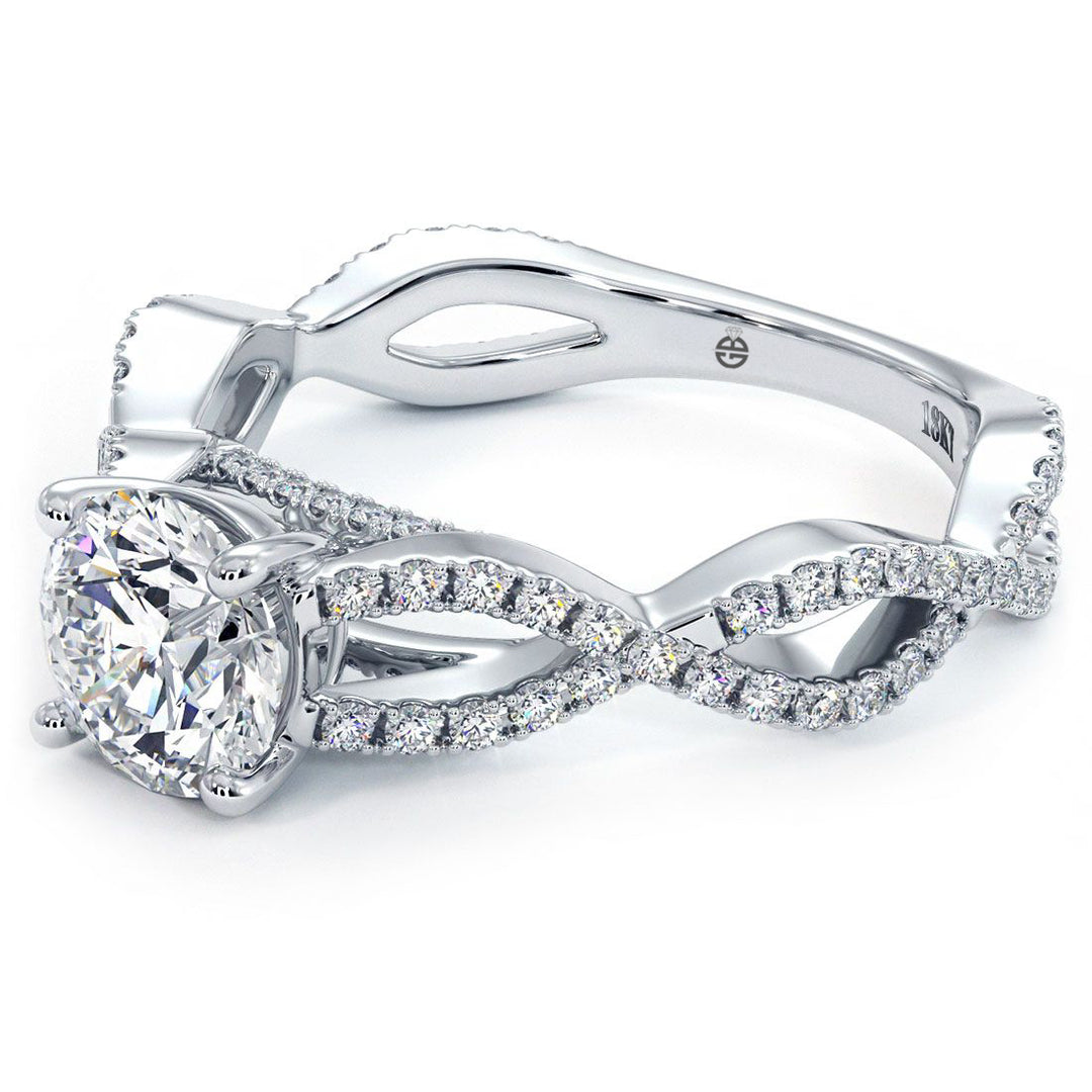 Round Brilliant Infinity Twist Cathedral Diamond Engagement Ring Setting (0.50ctw) in 18k White Gold