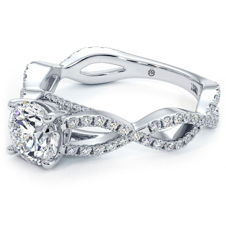 Round Brilliant Infinity Twist Cathedral Diamond Engagement Ring Setting (0.50ctw) in 18k White Gold