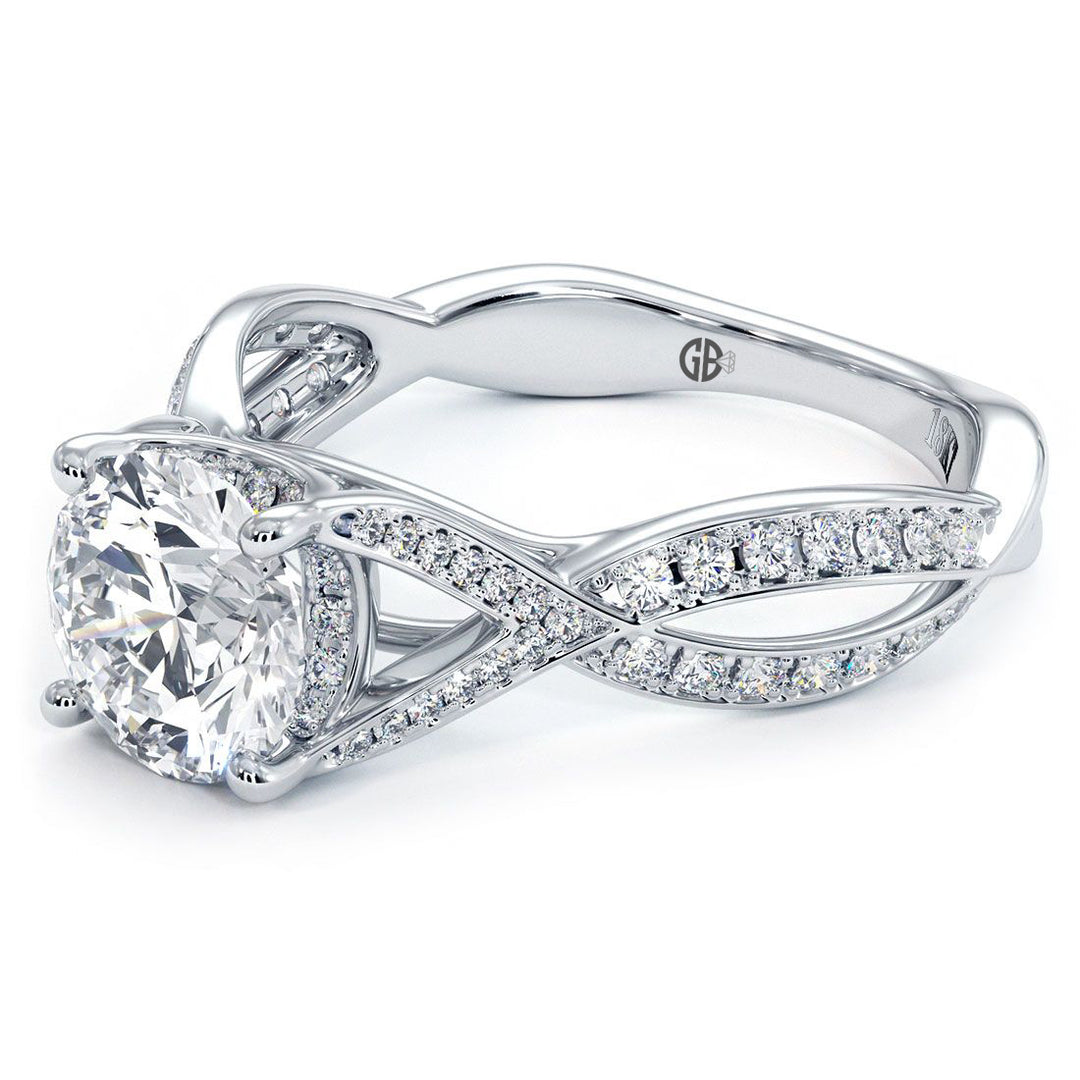 Cathedral Infinity Twist Micropave Diamond Shank, Engagement Ring Setting (0.42ctw) in 18k White Gold