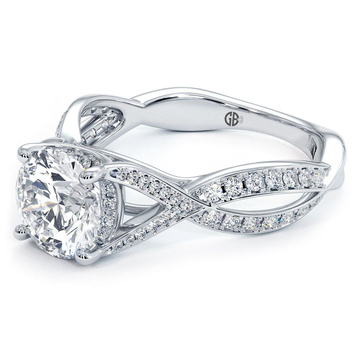 Cathedral Infinity Twist Micropave Diamond Shank, Engagement Ring Setting (0.42ctw) in 18k White Gold