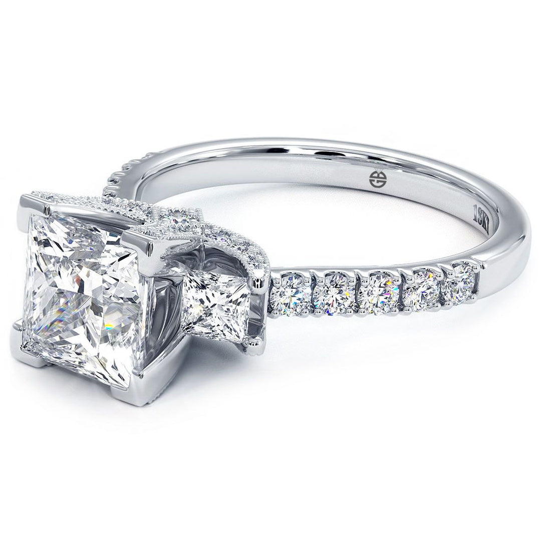 Princess Cut Three Stone Diamond Engagement Ring Setting (1.05ctw) in 18k White Gold