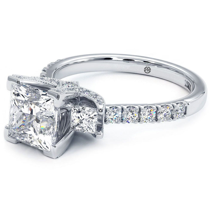 Princess Cut Three Stone Diamond Engagement Ring Setting (1.05ctw) in 18k White Gold