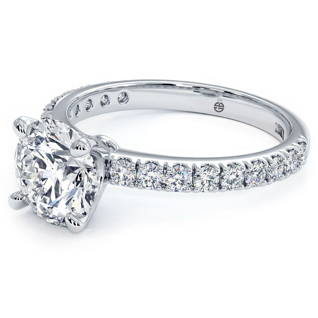 Round Brilliant Micro Prong Set Diamond Engagement Ring Setting (0.57ctw) in 18k White Gold