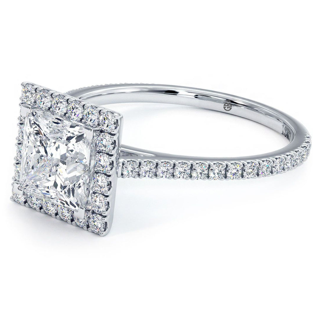 Princess Cut Micropavé Halo Diamond Engagement Ring Setting (0.40ctw) in 18k White Gold