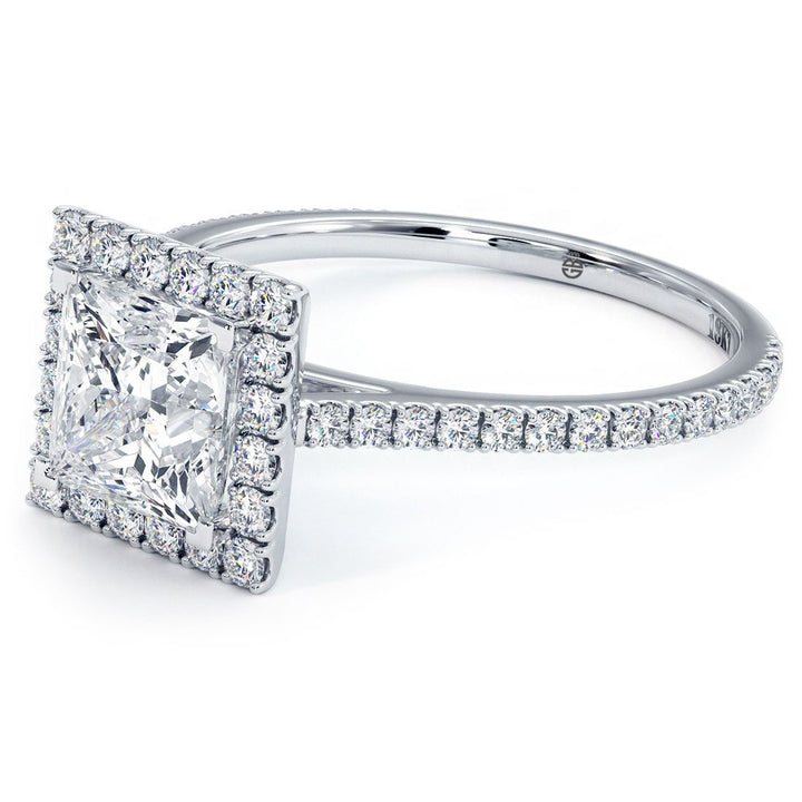 Princess Cut Micropavé Halo Diamond Engagement Ring Setting (0.40ctw) in 18k White Gold