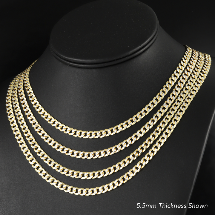 925 Sterling Silver Two Tone Diamond-Cut Curb Chain & Bracelet