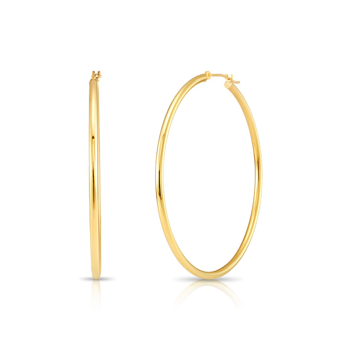 14K Yellow Gold Classic Polished Hoop Earrings - 2MM MADE IN USA