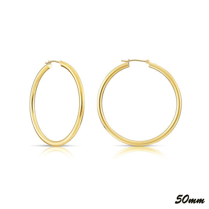 14K Yellow Gold Polished Hoops - 3MM Tube
