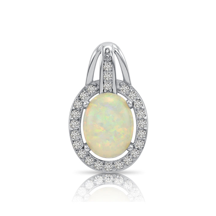 925 Sterling Silver Fire Oval Opal Halo Pendant Necklace