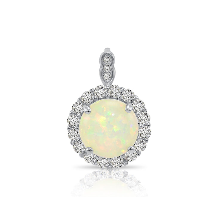 925 Sterling Silver Round Fire Opal Halo Pendant Necklace - NY21281