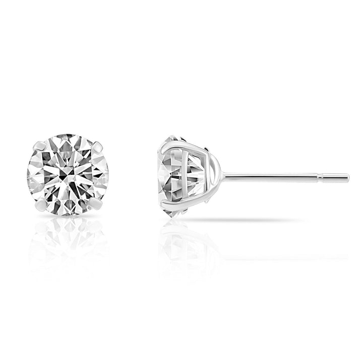 10k White Gold Solitaire Round Cubic Zirconia Stud Earrings Pushbacks