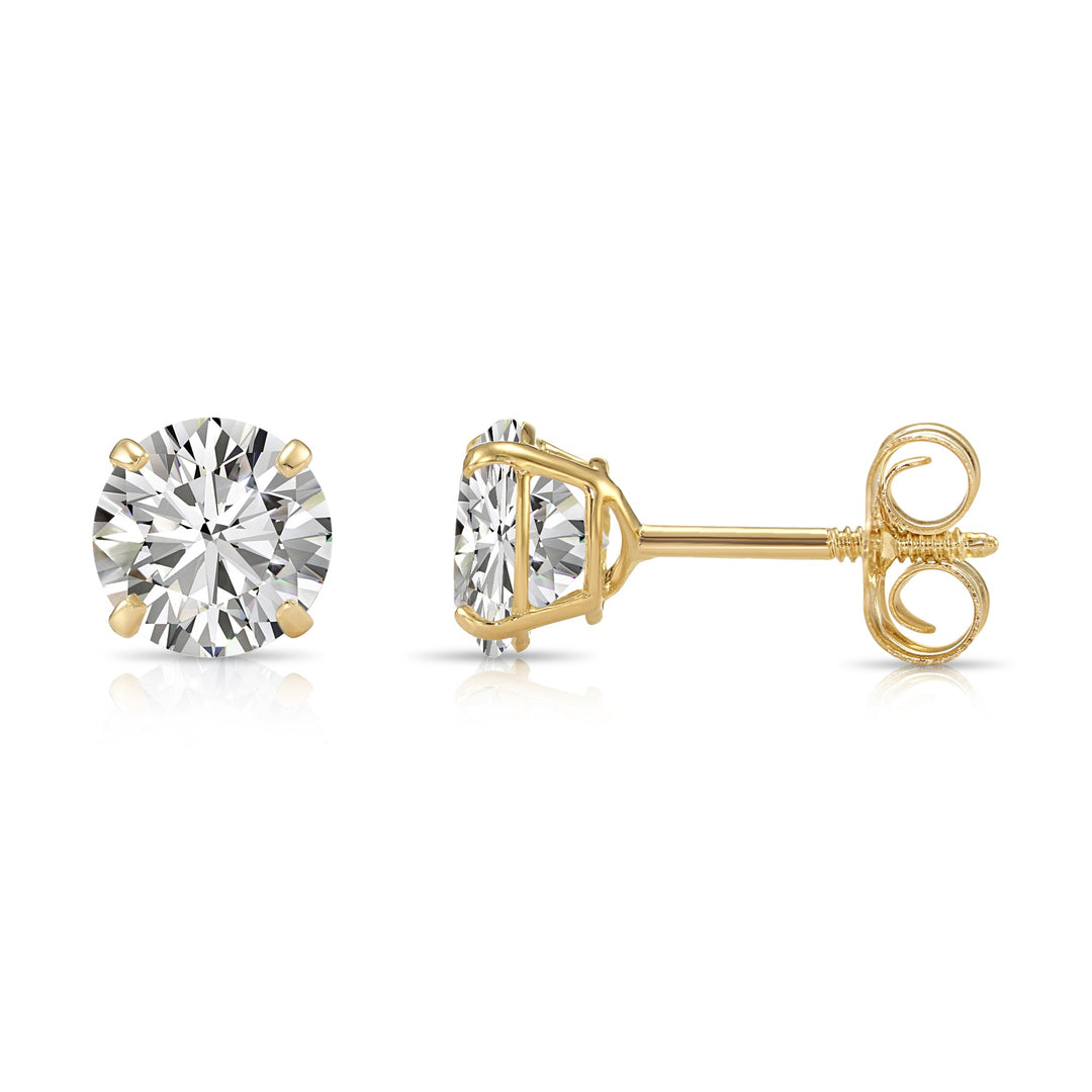 14k Yellow Gold Solitaire Cubic Zirconia Stud Earrings with Push-on / Screw-off