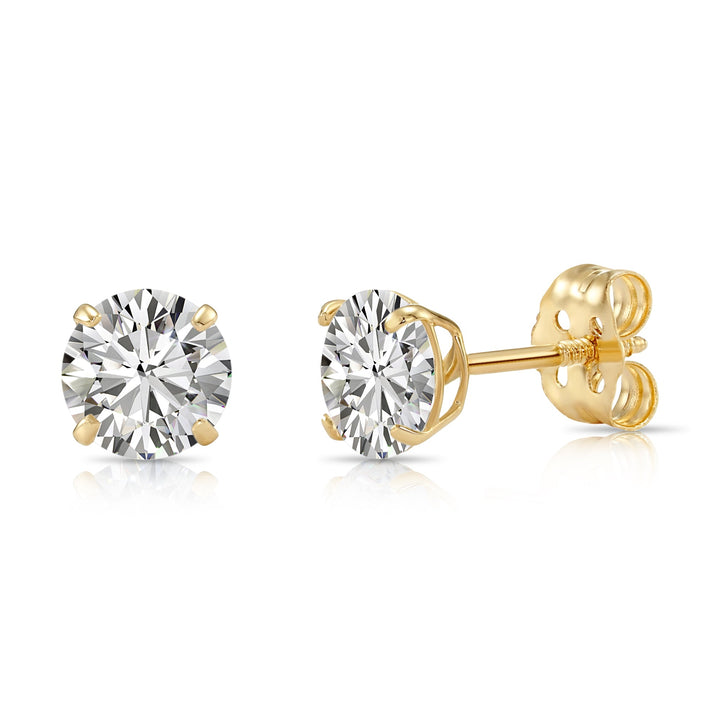 14k Yellow Gold Solitaire Cubic Zirconia Stud Earrings with Push-on / Screw-off