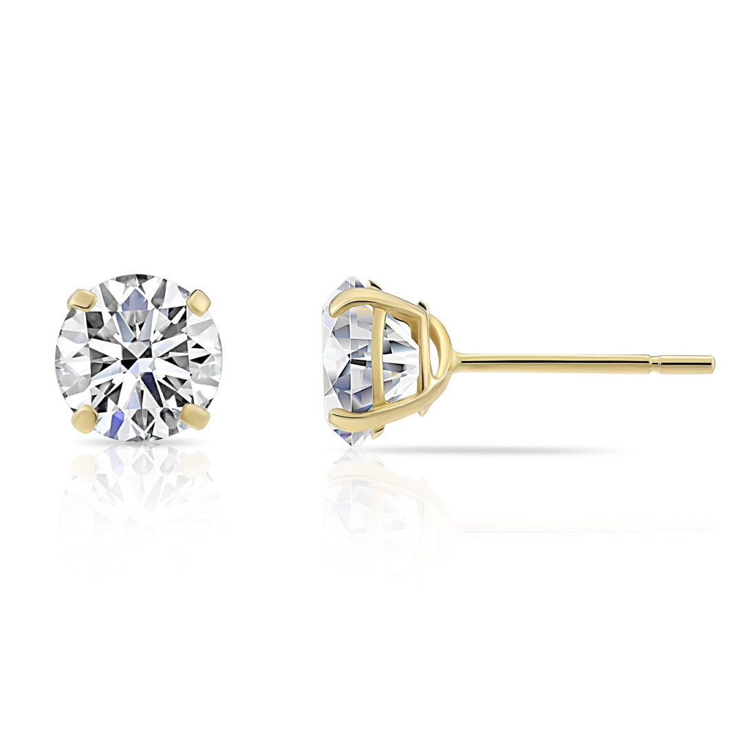 10K Yellow Gold Solitaire Round Cubic Zirconia Stud Earrings Pushbacks