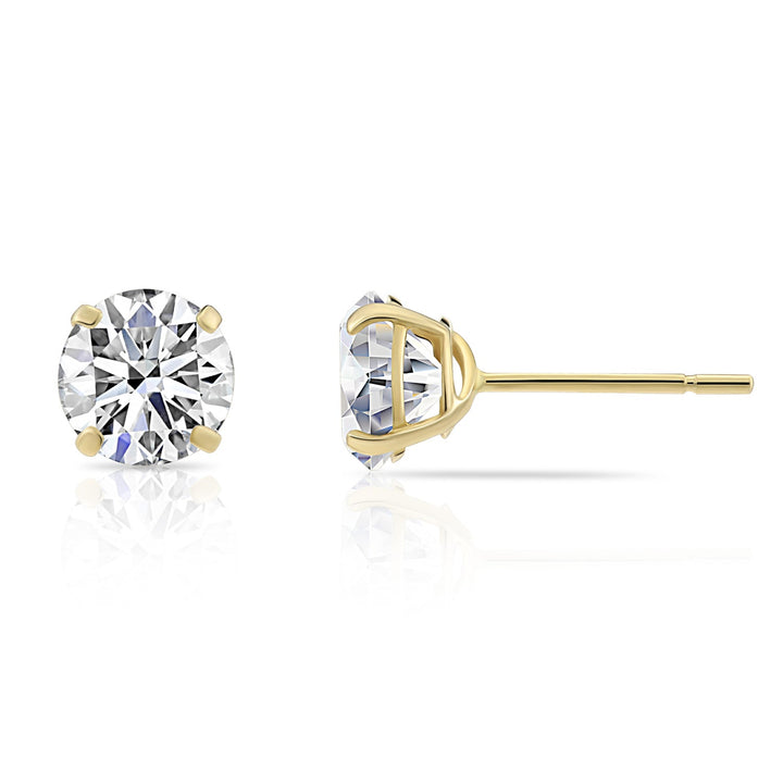 10K Yellow Gold Solitaire Round Cubic Zirconia Stud Earrings Pushbacks