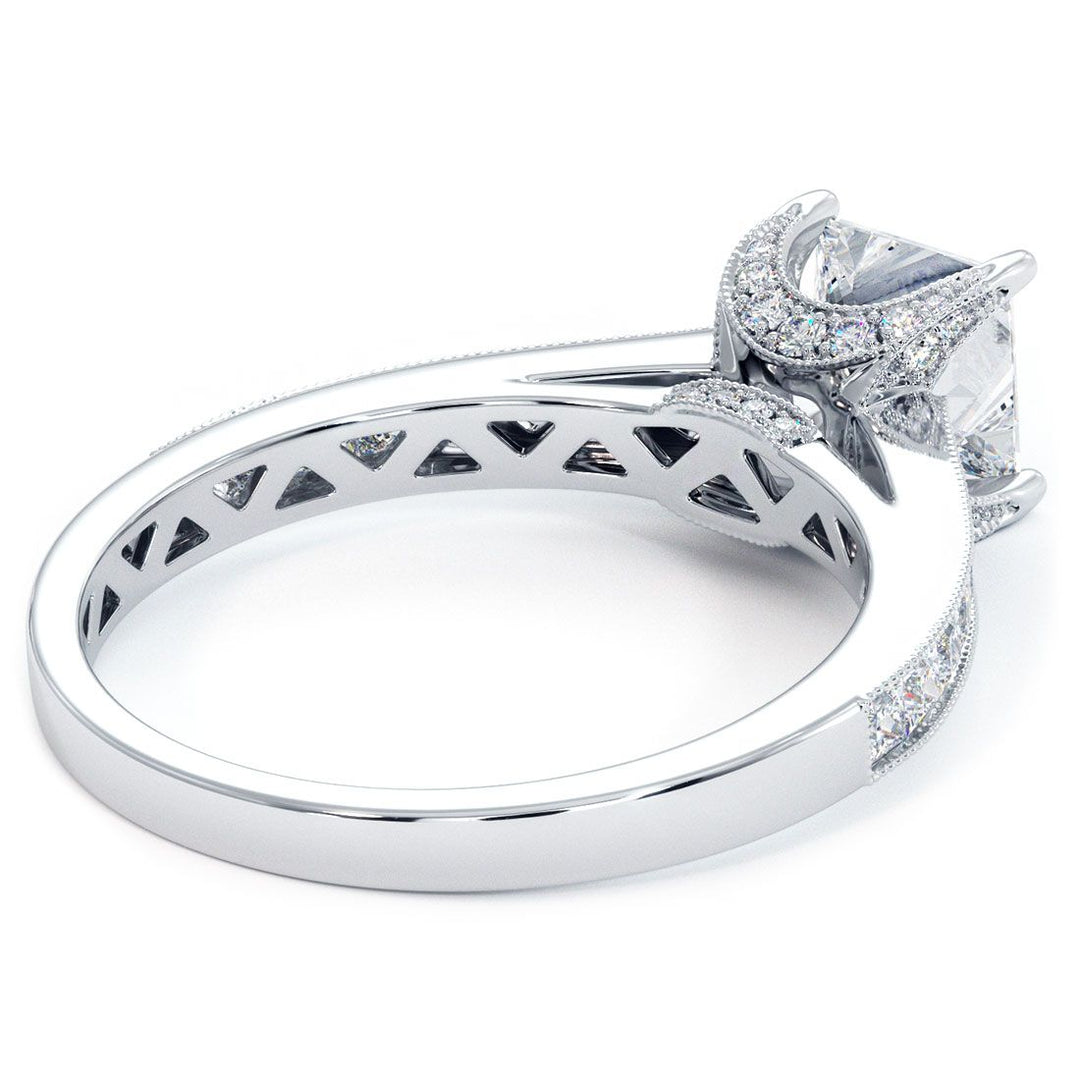 Princess Cut Cathedral Milgrain Channel Set Diamond Engagement Ring Setting (0.70ctw) in 18k White Gold