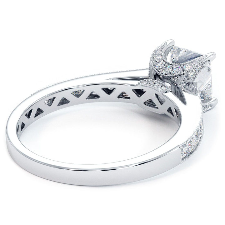 Princess Cut Cathedral Milgrain Channel Set Diamond Engagement Ring Setting (0.70ctw) in 18k White Gold