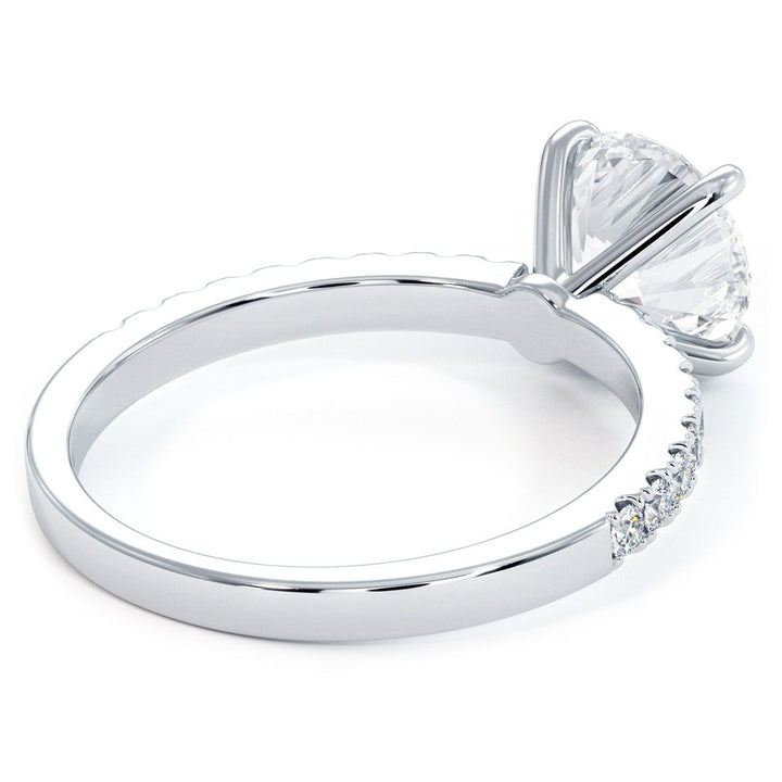 4 Prong Head, Petite Micropave Diamond Shank, Engagement Ring Setting (0.30ctw) in 18k White Gold