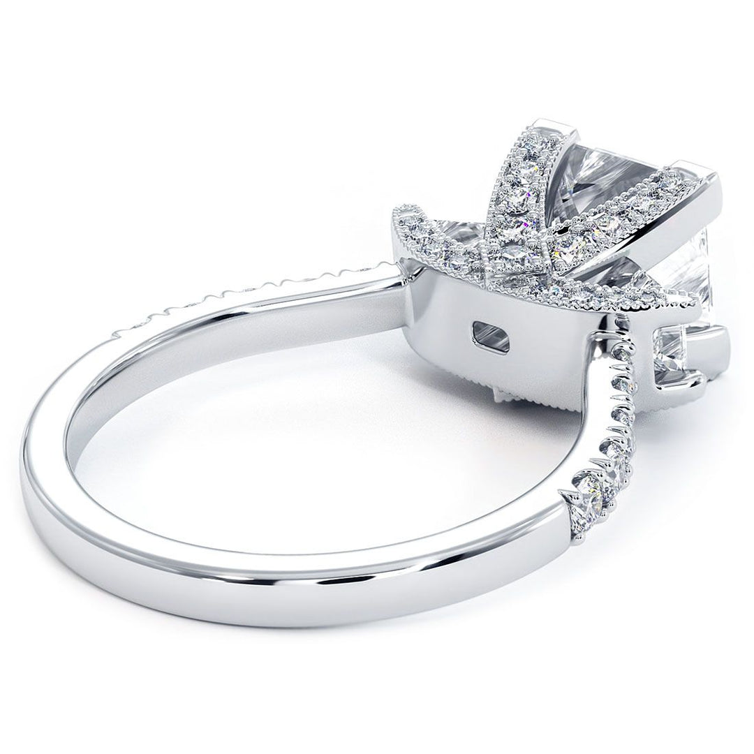Princess Cut Three Stone Diamond Engagement Ring Setting (1.05ctw) in 18k White Gold