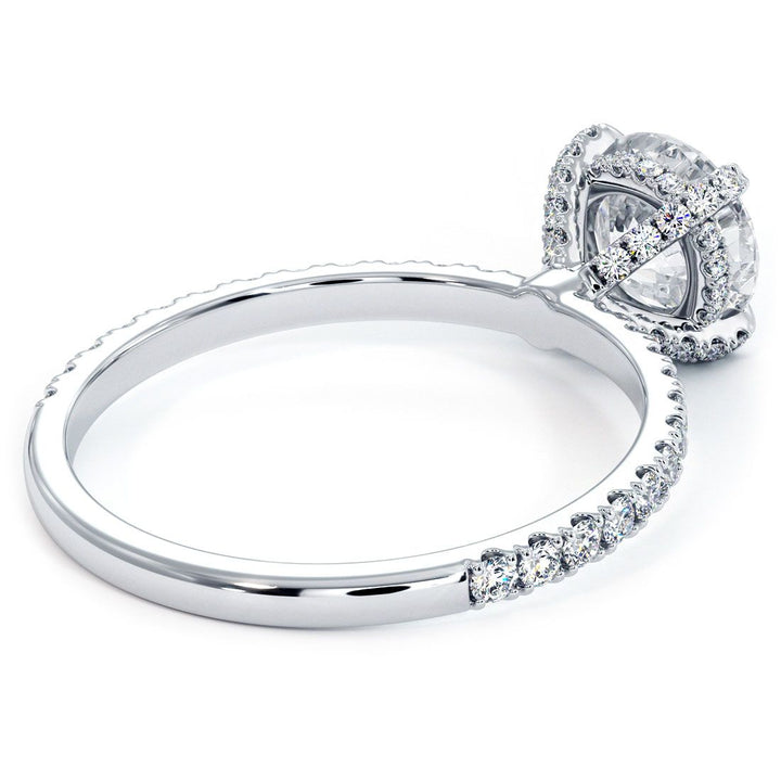 Round Hidden Halo Basket Head Brilliant Petite Micropavé Eagle Prongs Diamond Engagement Ring Setting (0.36ctw) in 18k White Gold