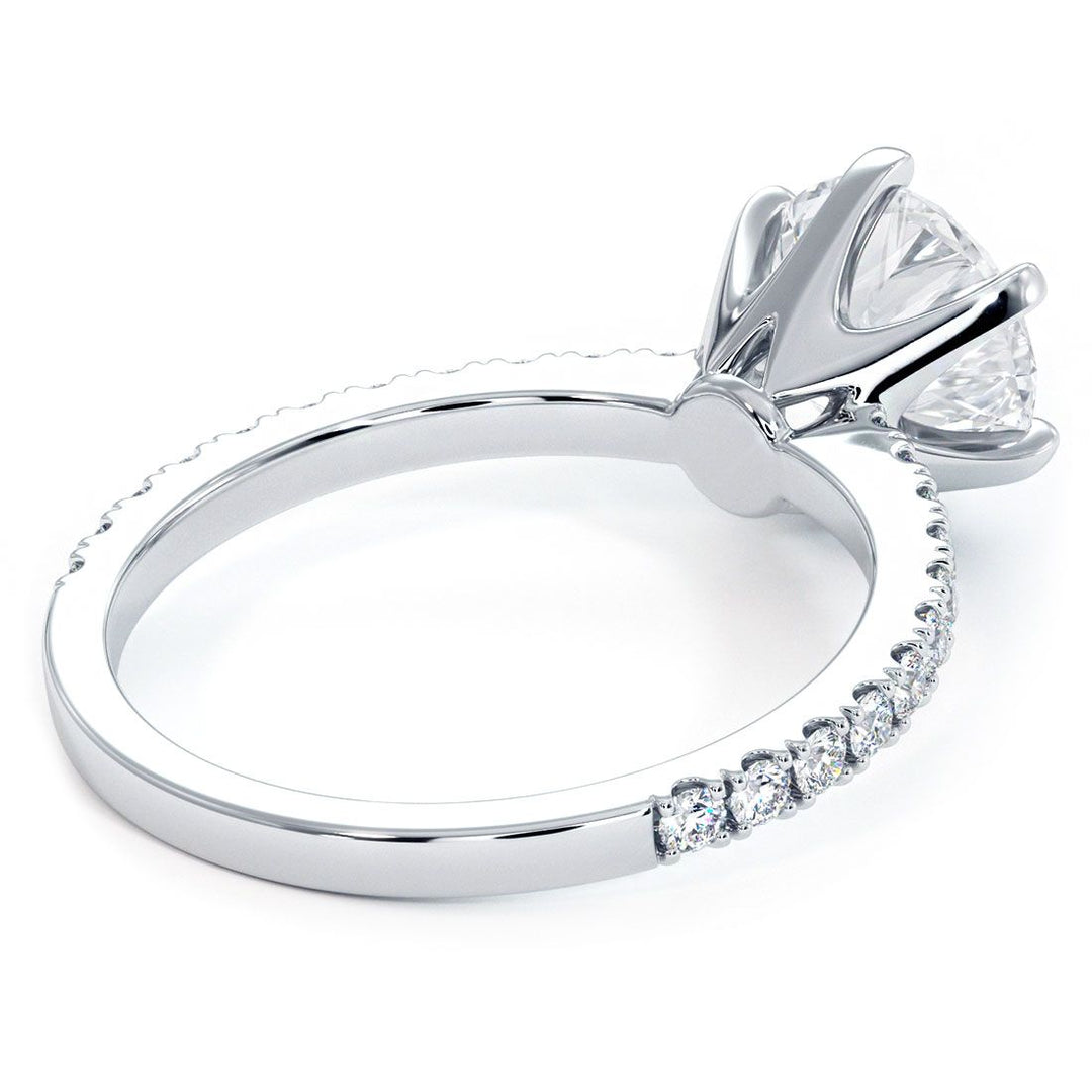 6 Prong Head, Micropave Diamond Shank, Engagement Ring Setting (0.41ctw) in 18k White Gold
