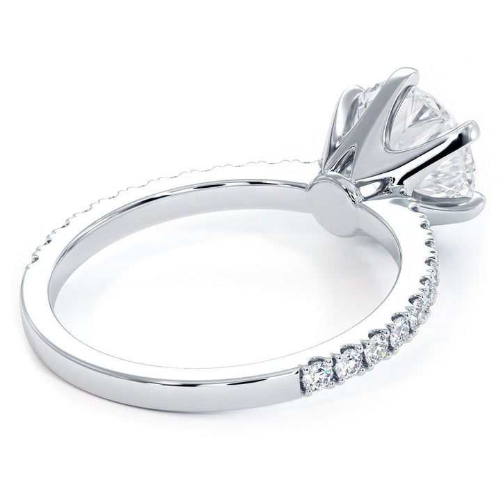 6 Prong Head, Micropave Diamond Shank, Engagement Ring Setting (0.41ctw) in 18k White Gold