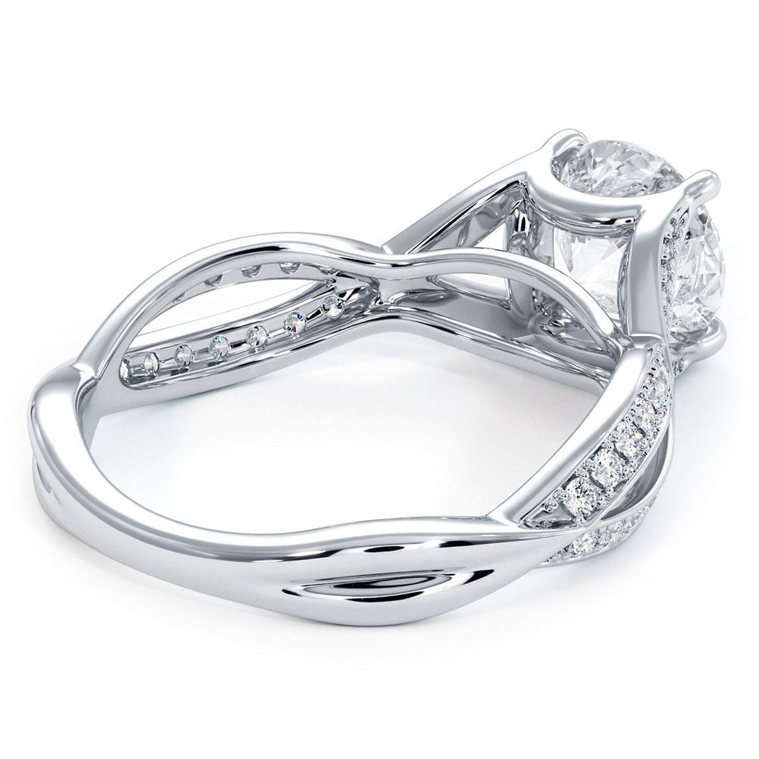 Cathedral Infinity Twist Micropave Diamond Shank, Engagement Ring Setting (0.42ctw) in 18k White Gold