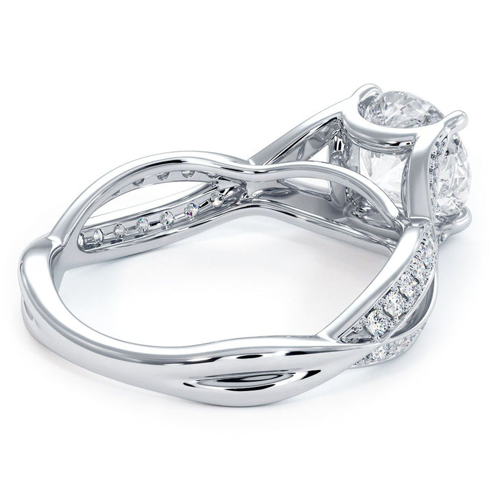 Cathedral Infinity Twist Micropave Diamond Shank, Engagement Ring Setting (0.42ctw) in 18k White Gold
