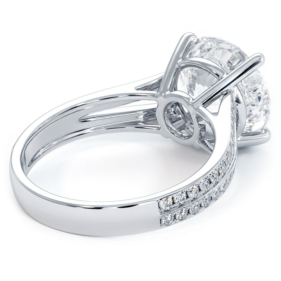 Round Basket Head, Micropave Diamond Split Shank, Engagement Ring Setting (0.45ctw) in 18k White Gold