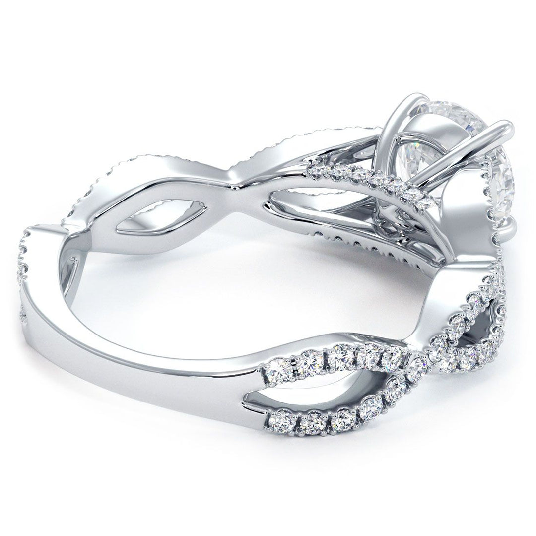 Round Brilliant Infinity Twist Cathedral Diamond Engagement Ring Setting (0.50ctw) in 18k White Gold