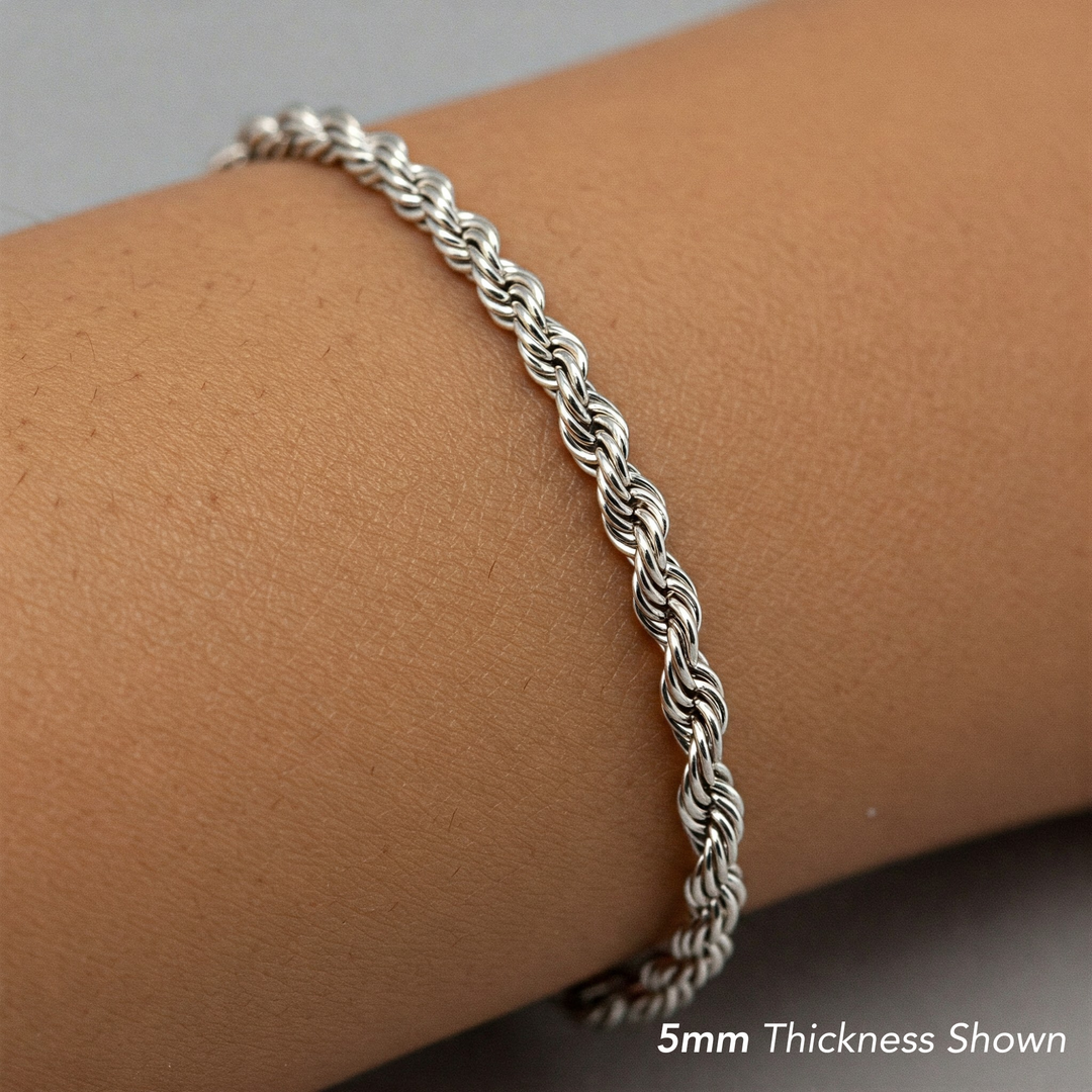 925 Solid Sterling Silver Rope Bracelet