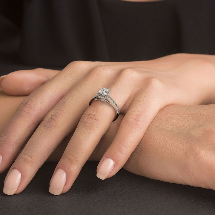 Princess Cut Cathedral Milgrain Channel Set Diamond Engagement Ring Setting (0.70ctw) in 18k White Gold